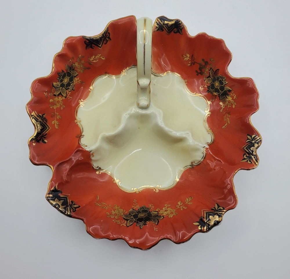 Royal Crown Carlsbad Porcelain Shell Dish Trinket Divided Antique Czech China